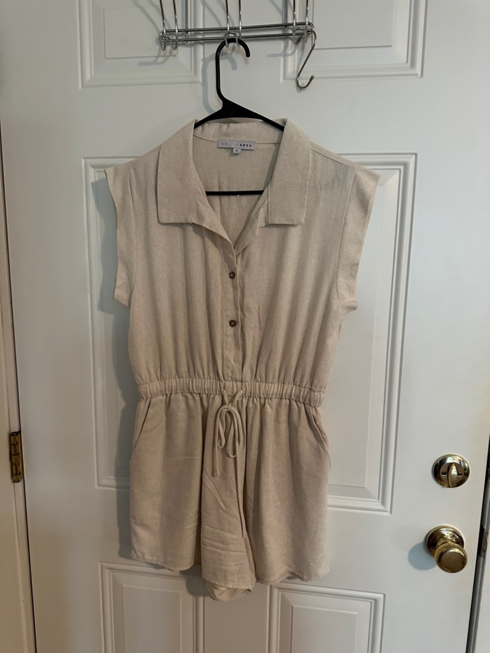 Baltic Born Beige Sleeveless Drawstring Romper